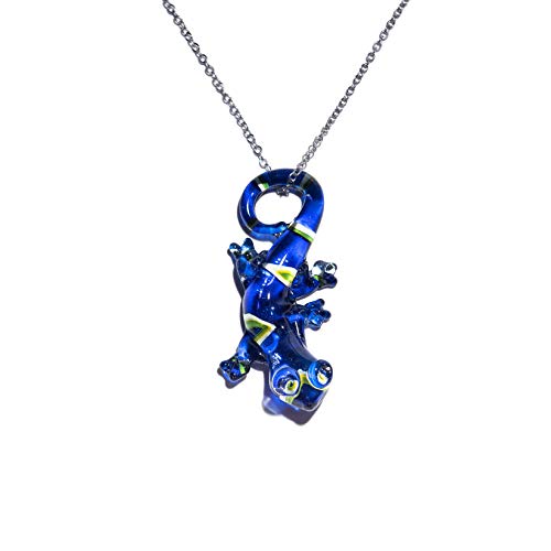 Handmade Large Blue Lizard Art Glass Blown Animal Figurine Pendant Necklace Jewelry #TOP1