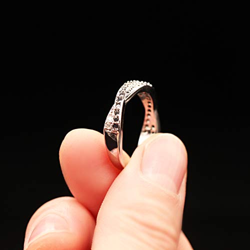 Uloveido Twisted Cross X Silver Plated CZ Crystal Eternity Rings Black and White Wedding Band Y0224