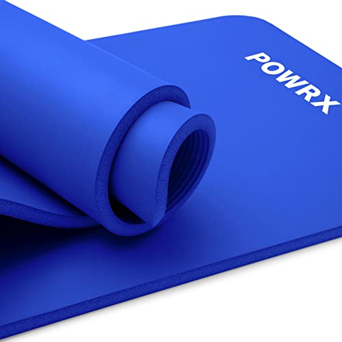 POWRX Tappetino fitness antiscivolo 190 x 100 x 1,5 cm Tappetino sportivo ideale per yoga, pilates e ginnastica - Extra morbido - Ecologico con nastro per il trasporto e custodia + poster (blu scuro)
