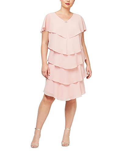 S.L. Fashions Women's Plus Size Short Sleeve Pebble Tier Dress, Faded Rose  Solid, 16W at Amazon Women's Clothing store