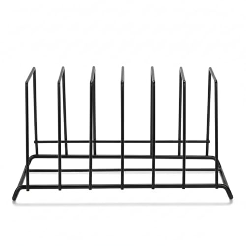 Image of TechSrmaji Heavy 6-Section Stainless Steel Plate Stand | Dish Organizer Rack for Kitchen Cabinet & Countertop | Rust Proof Plate Holder for Dishes, Thali & Lids (6-Section) Black