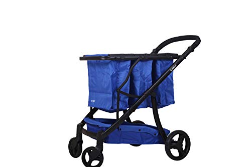 GreenCart Lightweight Shopping Cart with Reusable and Foldable 3 Shopping Bags Easy for Shopping and Carrying Groceries in Store (Black Frame + 3 Blue Baskets)