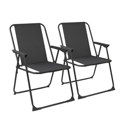 Harbour Housewares Folding Beach Deck Chairs - Black - Pack of 2 - Metal Outdoor Patio Seat Lightweight Portable Deck Chair for Picnic, Garden, Camping, Fishing