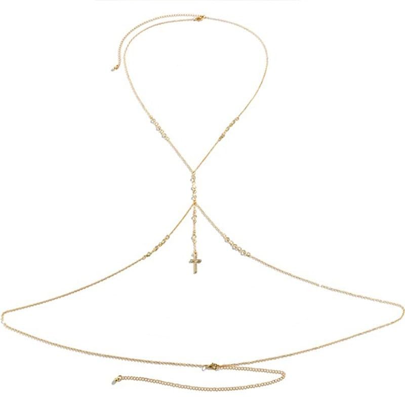 Rhinestone Body Chain Gold Bikini Chest Chains Beach Waist Chain for Women and Girls Golden