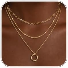 Picuzzy Layered Gold Necklaces for Women, 14K Gold Plated Dainty Stackable Choker Necklaces for Women Trendy, Stacking Layering Necklace Beach Circle Paperclip Pendant Chain Necklace Jewelry Set