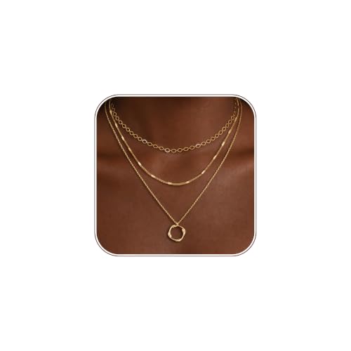 Picuzzy Layered Gold Necklaces for Women 14K Gold Plated Dainty Stackable Choker Necklaces for Women Trendy Stacking Layering Necklace Beach Circle Paperclip Pendant Chain Necklace Jewelry Set