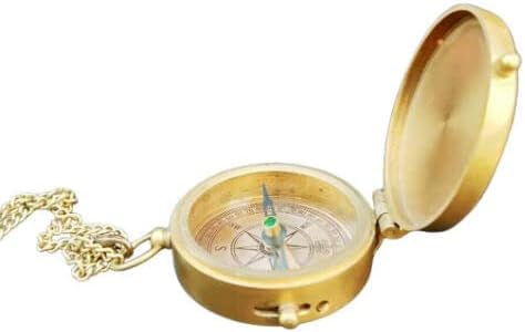 Brújula náutica de latón antiguo 2" con funda de cuero miniatura 2