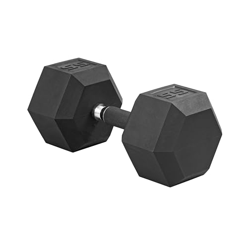 Image of CAP Rubber Coated Dumbbell Weights, Free Weights for Home Gym Strength Training, Anti-Roll Hex Dumbbells with Black, Chrome & Comfort Grip Handles, Singles
