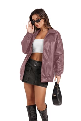 Image of Sampeel Leather Jacket Women Faux Oversized Motorcycle Bomber Coats 2026 Fall Fashion Outfits Winter Clothes