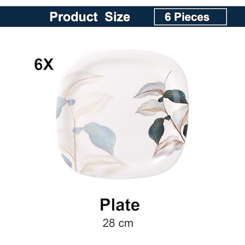 Image of Golden Fish Unbreakable Melamine Square Full Size Rose Printed Dinner Plates (Set of 6) (GFNP-S-4)