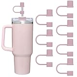 GGDECA 7Pcs Straw Cover Cap for Stanley Cup,Simple 10mm(0.4inch) Silicone Straw Toppers for Stanley 40&30oz Tumbler Accessories-Pink/2