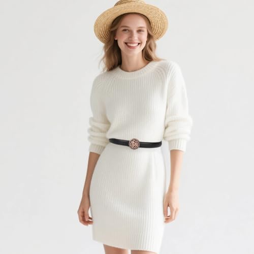 Image of Aurolran Women's Leather Belt with Buckle - Ideal for Dresses, Jeans, and Coats