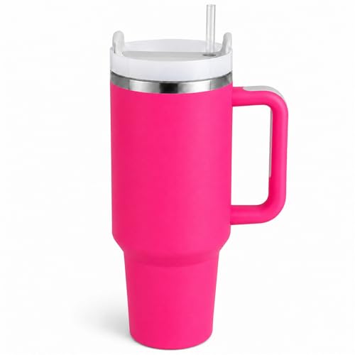 Image of Pandance 40 oz Tumbler with Handle, Tumbler with Lid and Straw(Rose Pink)