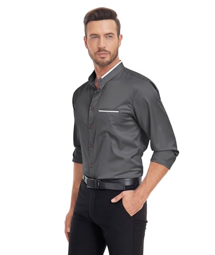SWISSWELL Mandarin Collar Dress Shirt for Men Clergy Shirt Collarless Button Down Business Casual Shirts2