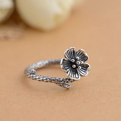 Bague ajustable femme en argent S925, le cadeau romantique idéal avec motif fleur