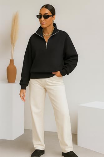 Image of Mack Jonney Women's Fleece Half-Zip High Neck Sweatshirt | Warm & Stylish Winter Wear -M4746