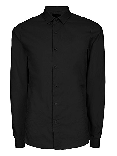 Hat and Beyond Mens Dress Shirt Button Down Long Sleeve Collar Solid Casual Slim Fit (Small, 1NR0001_Black)