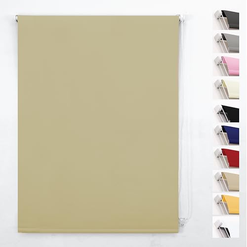 Funky Gadgets Roller Blind, Easy Fit - Thermal Blackout Roller Blinds 3 Pass Black Out Fabric, Trimmable Insulated UV Protection Child Safe Home Office Window Blinds Cappuccino (120cm x 165cm Drop)