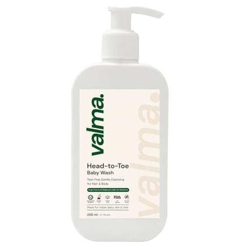 Image of VALMA Baby Head-to-Toe Wash for Newborns & Kids | Tear-Free Baby Body Wash & Shampoo | pH Balanced Gentle Cleanser with Calendula, Oat Extract & Hydrolyzed Milk Protein | Sulfate & Paraben Free | 200 ml