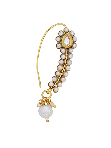 Sasha Indian Motif Traditional Pearl Piercing Nath Nose Ring Pin For Women/Bridal For Wedding/Party