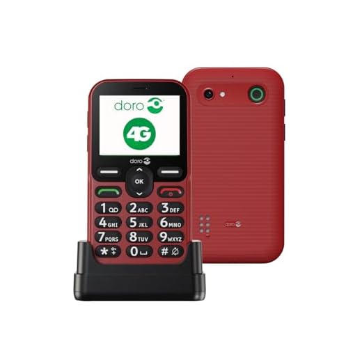 Doro Leva E10 - 4G Mobile Phone For Elderly - 2.4" Landscape Display, High Contrast Keys, Extra Loud & Clear Sound, HD Voice, Camera, Doro Secure Button - Charging Cradle - Red