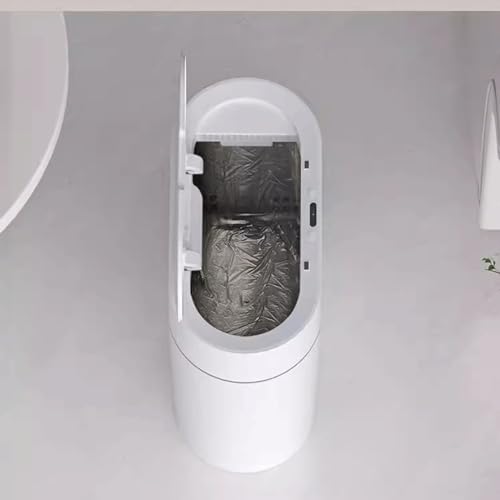 Compost bin Kitchen/Garbage Intelligent Sensor Trash Can Household Bathroom Toilet with Lid Electric Narrow Slit Model Sanitary Bin Step Trash can(Milky White)