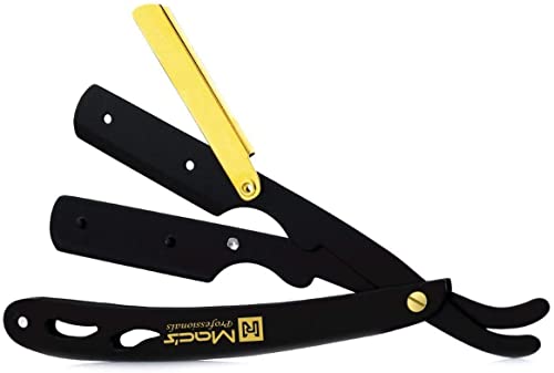 Black & Gold Combination Stainless Steel Barber Exchangeale Blade Straight Edge Barber Shaving Razor -Safety Razor -Macs-045B #TOP1
