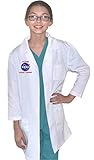 My Little Doc Kids Lab Coat with Rocket Scientist NASA Embroidery Design Size 12/14 White