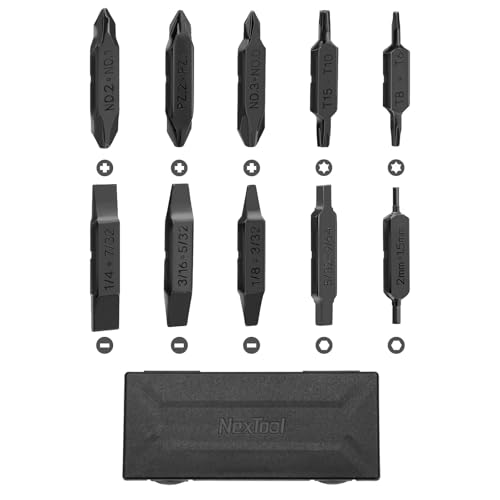 NexTool, Bit Kit, 10 Double-Ended Screwdriver Bit Set for Multi-Tools, NexTool Pocket Tool E1 and Flagship Captain, Slot, Phillips, Hex and Torx Bits with Storage Case Perfect for Camping, on the Go