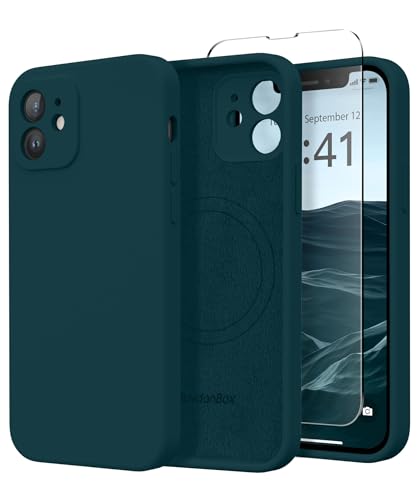Image of Magnetic for iPhone 12 Case, Compatible with MagSafe, [Full Camera Protection][Screen Protector] Silicone Shockproof Protective Phone Case for iPhone 12 6.1 inch, Deep Blue
