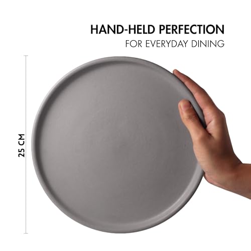 Image of Ceramic Dinner Plates, 2 Pcs | Rim Plate for Easy Eating | Microwave, Oven, Dishwasher Safe | Set of 2 Ceramic Stoneware Plates for Dinner | Handmade | (Pebble Grey, 9.5 inch Dinner Plate)
