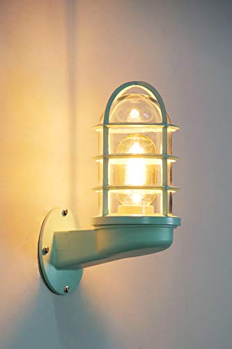 Runnup Industrial Wall Sconce Mini Nautical Style Wall Light With Metal Cage And Glass Shade In Green Finish #TOP2