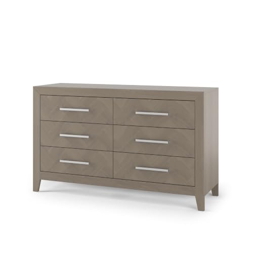 Child Craft Kieran 6-Drawer Double Dresser, 55" W Transitional Modern Nursery Dresser with Herringbone Fronts, Metal Pulls, Crescent Gray