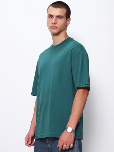 Image of Bewakoof Men's Cotton Solid Super Loose Fit Half Sleeve Round Neck T-Shirt | Casual Wear | Street Wear | Oversized t Shirt for Men Cotton| Baggy