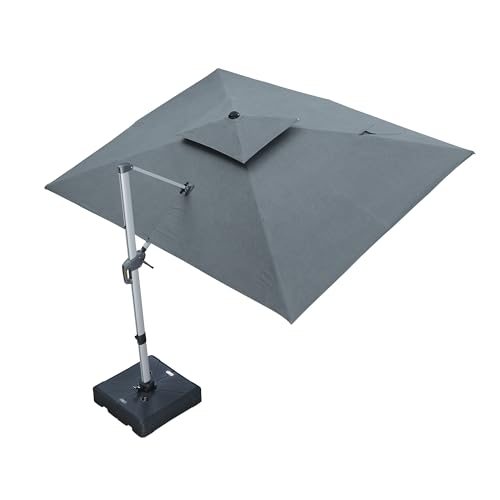 PURPLE LEAF 9' X 12' Cantilever Outdoor Patio Umbrella Large Heavy Duty 360&deg; Rotation Double Top Offset Rectangular Umbrellas for Backyard Deck Pool, Cast Slate