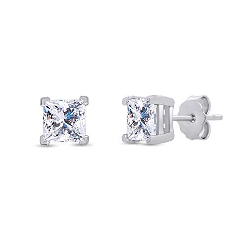 Savearth Diamonds 4-Prong Solitaire Style, 5.5Mm Princess Cut Lab Created Moissanite Diamond Stud Earrings For Womens In 18K White Gold Over Sterling Silver (D Color, Vvs1 Clarity, 2.00 Cttw) #TOP2