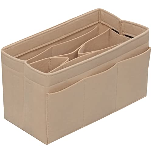 Image of DailyPlus Felt Purse Organizer Insert for Handbag Tote Purse 14 Pockets Beige Large