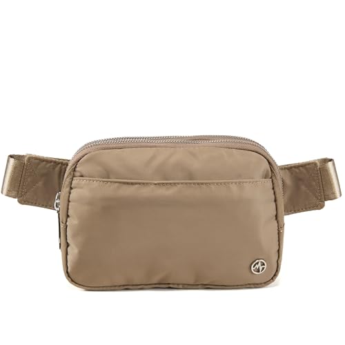 Image of Pander Everywhere Belt Bag for Women, 5 Zipper Pockets Nylon Crossbody Fanny Pack Purse (Gray Brown)
