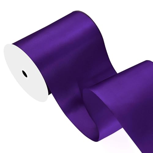 Image of Purple Satin Ribbon 4 inch X 15 Yards Polyester Ribbon for Gift Wrapping Very Suitable for Weddings Party Hair Bow Invitation Decorations and More