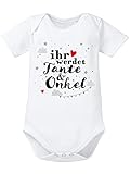 clothinx Ihr werdet Tante und Onkel Body mit Spruch | Geschenk Schwangerschaft & Geburt - Baby Body Bio Baumwolle | supersüße Geschenkidee für werdende Tanten und Onkel Weiß/Grau Größe 50-56