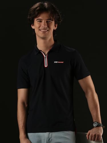Image of TVS Originals Racing Men's Polo T-Shirt | 100% Polyester | Quick-Dry | Antimicrobial Finish | Zipper Placket | Reflective Branding | Lightweight Activewear | 200 GSM | Regular Fit