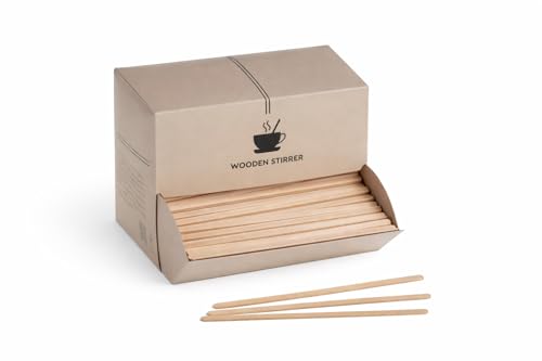 DeinPack 1000 Holz Rührstäbchen 14 cm - FSC 100% Birkenholz - Einweg Kaffee Rührstäbe - Umweltfreundliche Kaffeestäbchen - Ungehülst in Dispenserbox