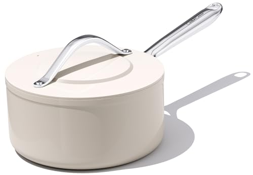 3.5QT Nonstick Ceramic Sauce Pan Oven Safe 500°F Cream