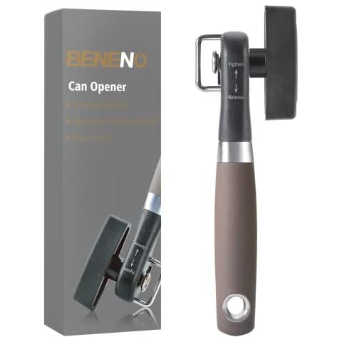 Smooth Edge Side Can Opener Manual with Durable Sharp Blade, Safe Cut Manual Can Opener with Non-Slip Rubber Knob, Comfortable Grip Handle Cover