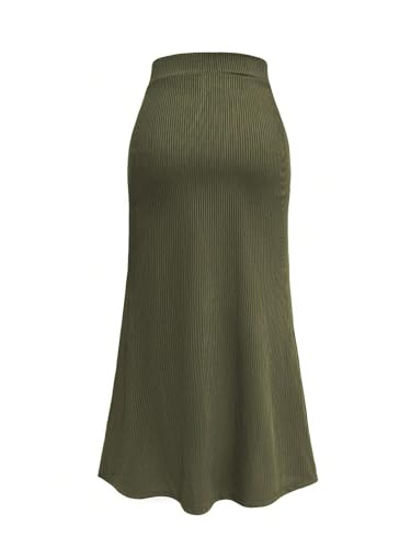 WDIRARA Women's Fishtail Bodycon Skirt Elastic Waist Rib Knit Slit Long Skirts2