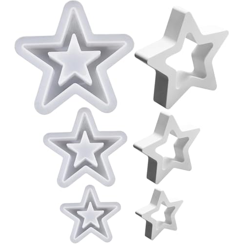 FENQURO 3 Pcs Moules en silicone de Noël - Étoiles - Moule en silicone de Noël - Moule à bougie - Moule en silicone - Moules en plâtre pour le moulage - Bricolage - Décoration de bureau