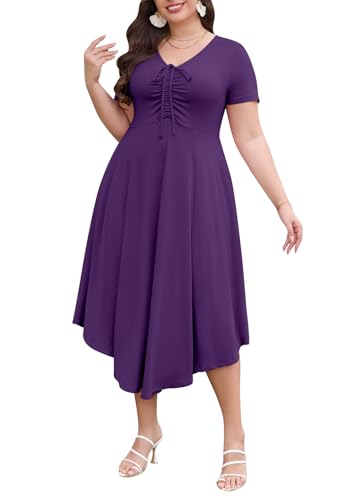 Image of Keluummi Plus Size Maxi Dress for Women V-Neck Short Sleeve with Pockets