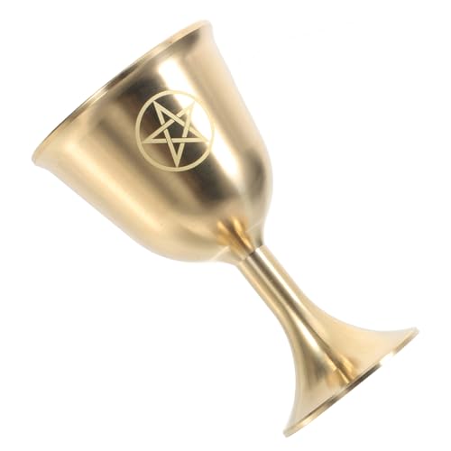 Healeved Cáliz de Latón Macizo Grande Pentagrama Copa Pagana para Rituales y Ceremonias Esotéricas Vaso de Altar Decorativo para Beber Agua y Bendiciones en Ceremonias Espirituales