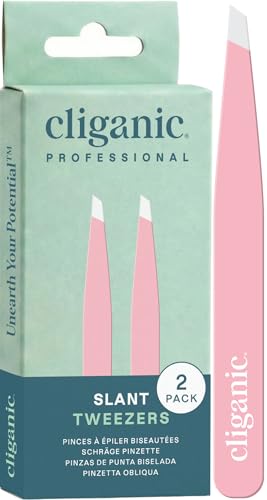 Image of Cliganic Tweezers For Eyebrows, Women Facial Hair & Men, Slant Tip Set of 2