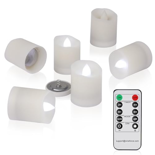 Image of Flameless LED Tea Lights with Timer - Battery Operated, Flickering Fake Tealight Candles, Unscented Outdoor White Flame, Set of 6, 1.8 inch